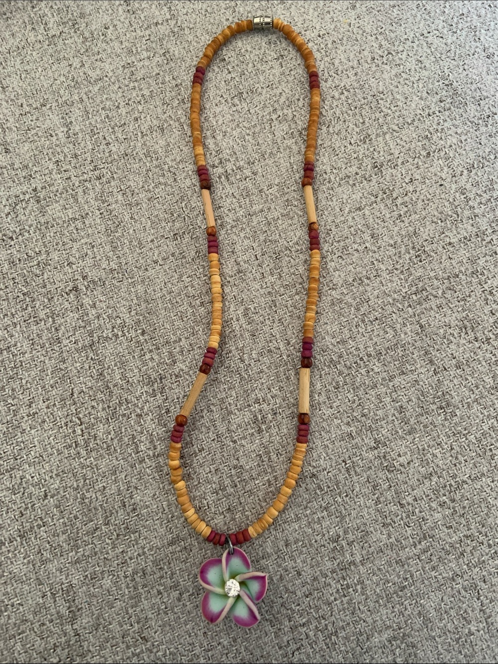 Handmade Pink & Green Plumeria Pendant Beaded Necklace from Hawaii